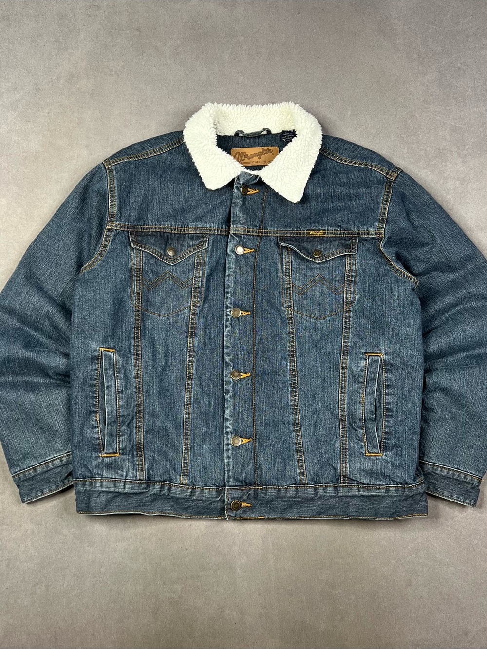 Wrangler Blue Denim Jacket with White Sherpa Collar